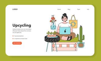 Upcycling web banner or landing page. Process and technique of reuse vector
