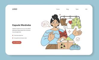 Wardrobe developing web banner or landing page. Character doing vector