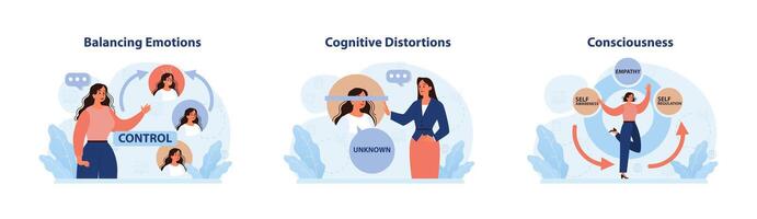 Psychology set. Mental and psychological phenomenon or conditions vector