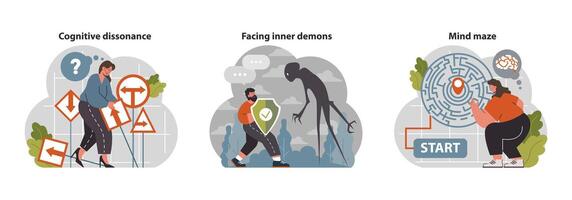 Psychology set. Mental and psychological phenomenon or conditions vector
