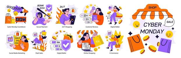 E-commerce set. Online shopping with a big discount and special offer vector