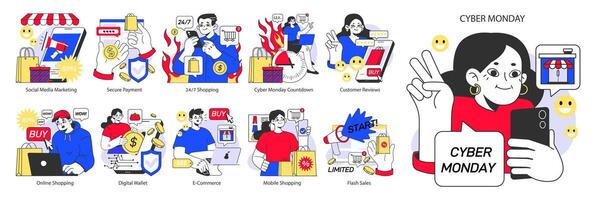 E-commerce set. Online shopping with a big discount and special offer vector