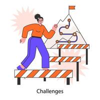 Challenge. Self-motivation and efficacy. Character overcoming obstacles vector