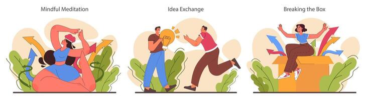 Open-mindedness set. The ability to accept new ideas and concepts vector