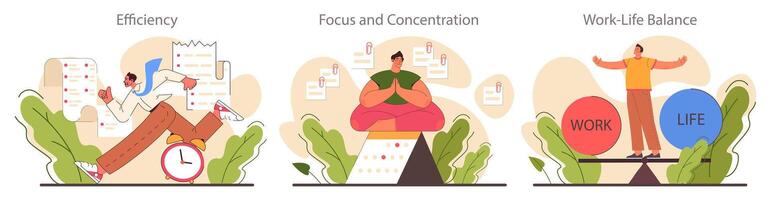 Time management skills. Character with self-discipline. Planning vector