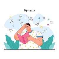 Dyslexia. Learning disorder or disability. Reading, writing or understanding vector