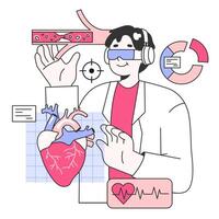 Bioinformatics. Doctor works with virtual reality technology for patient vector
