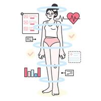 Health tracker. Character using smart electronic watch to monitor body vector
