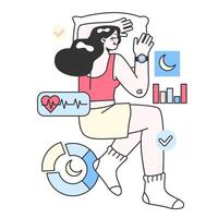 Health tracker. Character using smart electronic watch to monitor body vector