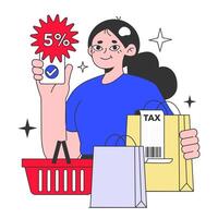 Shopping. Customer using digital coupons to save money. Woman using vector