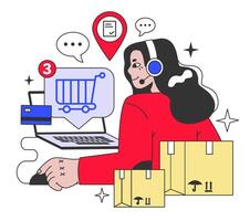 E-commerce. Online shopping, character purchasing goods on a website vector