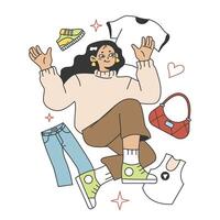 Wardrobe developing. Character choose or collect sets of clothes, making vector