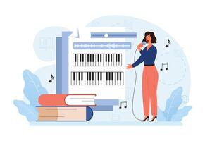 Music therapy. Character developing a creativity. Self-expression idea. vector