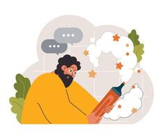 Art therapy. Character developing a creativity. Self-expression idea. vector