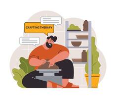 Craft therapy. Character developing a creativity. Self-expression idea vector