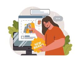 Hashtag. Character using digital device for sending posts and sharing vector