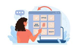 Hashtag. Character using digital device for sending posts and sharing vector