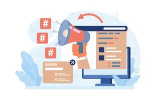 Hashtag. Character using digital device for sending posts and sharing vector