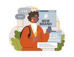 Hashtag. Character using digital device for sending posts and sharing vector