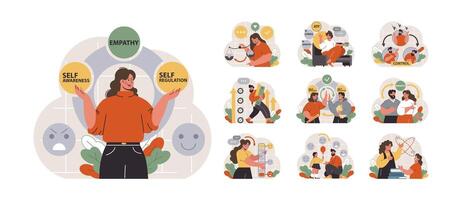 Emotional intelligence set. Emotion balance and control skill. EQ development. vector