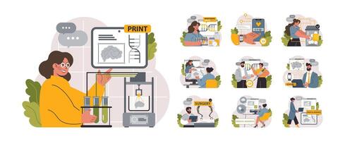 Healthtech set. Innovative diagnosis and treatment methodics. Telemedicine vector