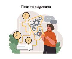 Personal growth. Time management. Character with self-discipline vector