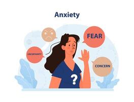 Anxiety. Character experiencing mental health issues such as uncertainty vector