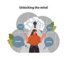 Unlocking the mind. Mental and psychological phenomenon or condition. vector