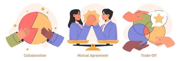Compromise set. Finding common ground and search for mutual agreement. vector