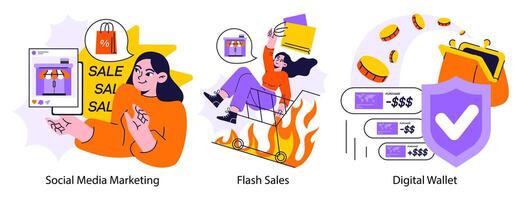 E-commerce set. Online shopping with a big discount and special offer vector