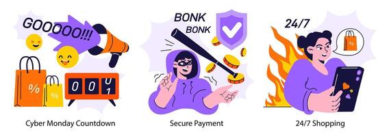 E-commerce set. Online shopping with a big discount and special offer vector