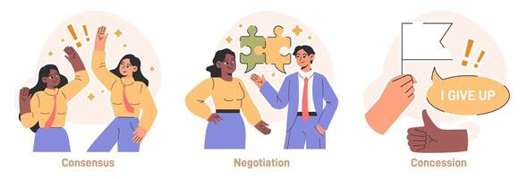 Compromise set. Finding common ground and search for mutual agreement. vector