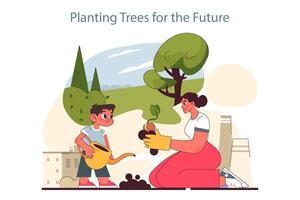 Environment protection and reduction of carbon footprint. Global strategy vector