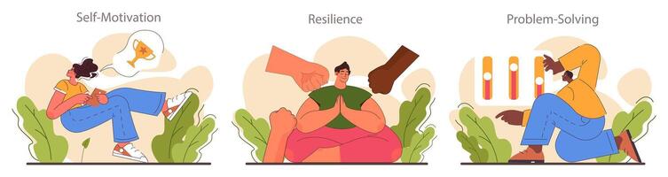 Character adaptability and flexibility set. Quick respond to changes vector