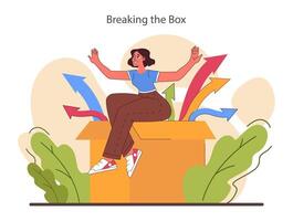 Open-mindedness. Thinking outside the box. Creativity and brainstorming vector
