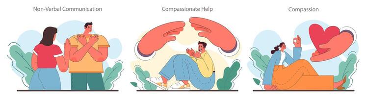 Soft skill development set. Character with empathy. Person with deep vector