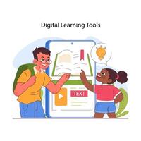 Child cognitive development. Digital learning tools. Children using digital vector