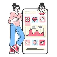 Health tracker. Character using smart electronic watch to monitor body vector