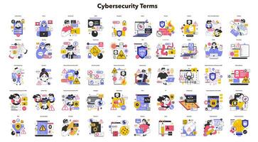 Cyber or web security terms set. Data protection and database safety vector