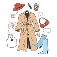 Wardrobe developing. Character choose or collect sets of clothes, making vector