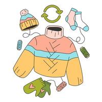 Upcycling. Process and technique of reuse and utilizing waste. Zero waste vector