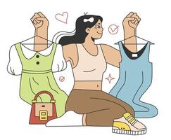 Wardrobe developing. Character choose or collect sets of clothes, making vector