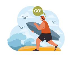 Active and healthy lifestyle. Character spending time on the beach. Young vector
