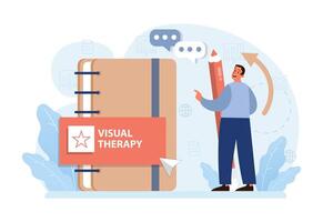 Art therapy. Character developing a creativity. Self-expression idea. vector