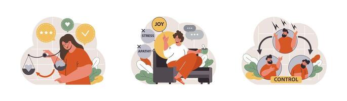 Emotional intelligence set. Emotion balance and control skill. EQ development. vector