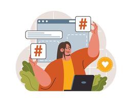 Hashtag. Character using digital device for sending posts and sharing vector