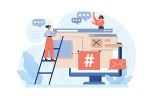 Hashtag. Character using digital device for sending posts and sharing vector