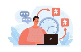 Hashtag. Character using digital device for sending posts and sharing vector