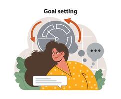 Personal growth. Goal setting. Idea of strategy development and moving vector