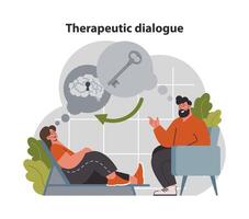 Psychotherapy. Psychiatrist consulting and testing a patient. Thoughts vector